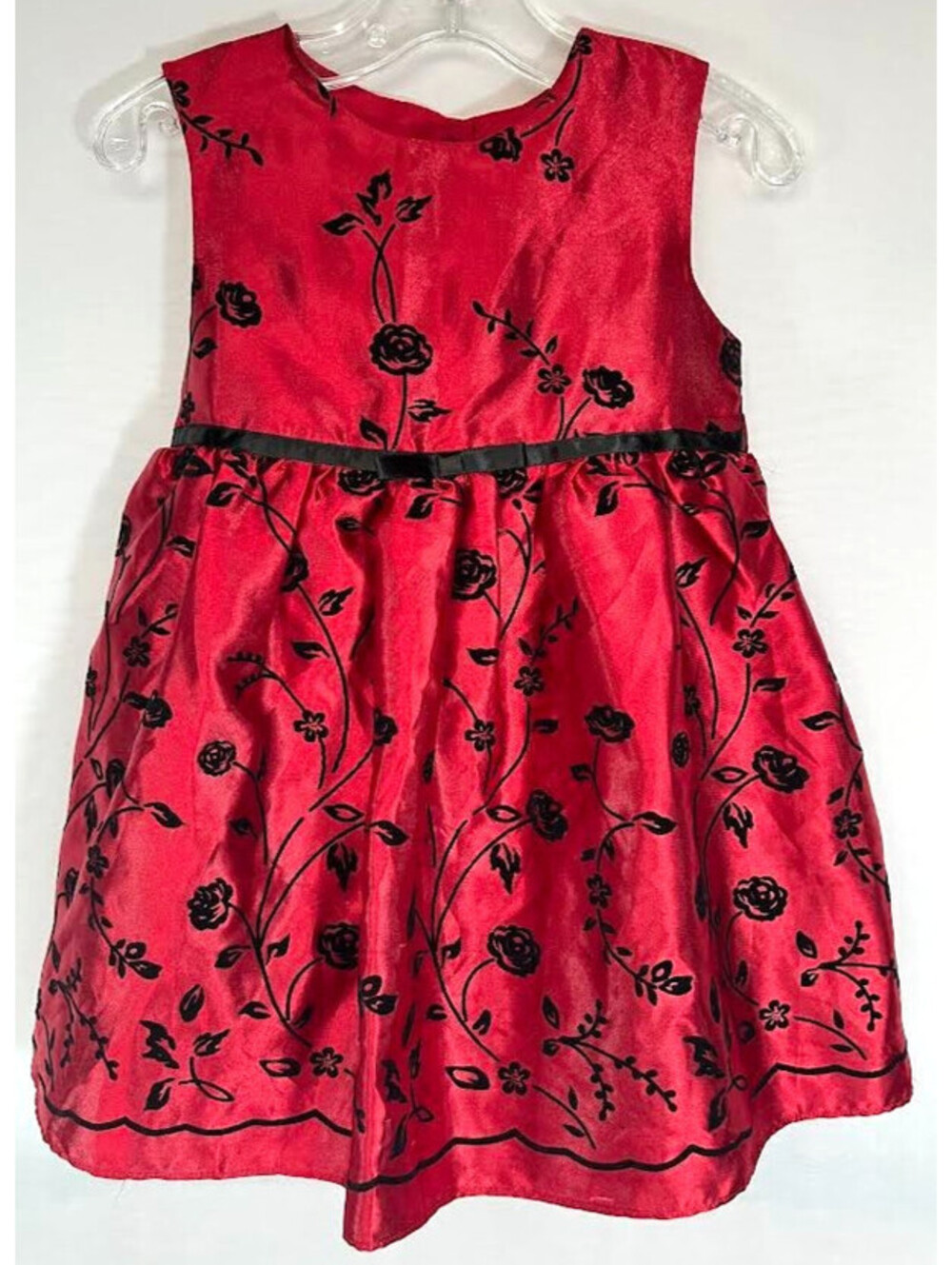 Red & Black Girl's Party Dress-Size 24 Months, Ties In Back by George